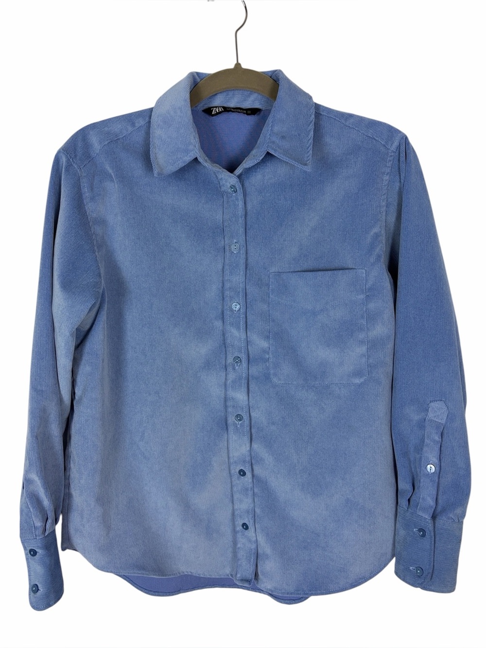 Zara Periwinkle Blue Fine Wale Textured Oversized Shirt Shacket XS